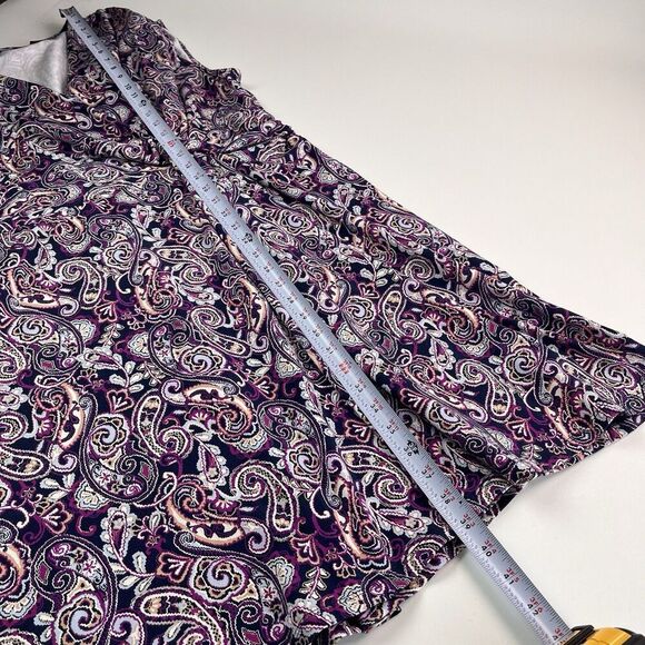Lands End Faux Wrap Paisley Stretch Dress 3X Purple Plus Size V Neck Classic - Picture 7 of 12